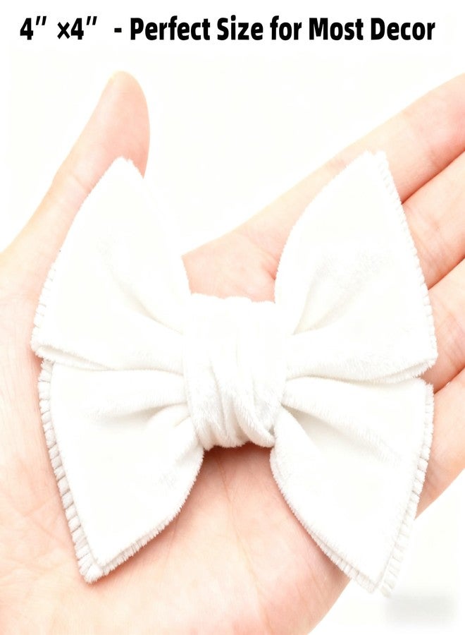 Meseey Velvet Ribbon Bows with Twist Ties, 4 Inches, Pre-Tied Christmas Decorative Bows, 12 Pack (White) - Image 2